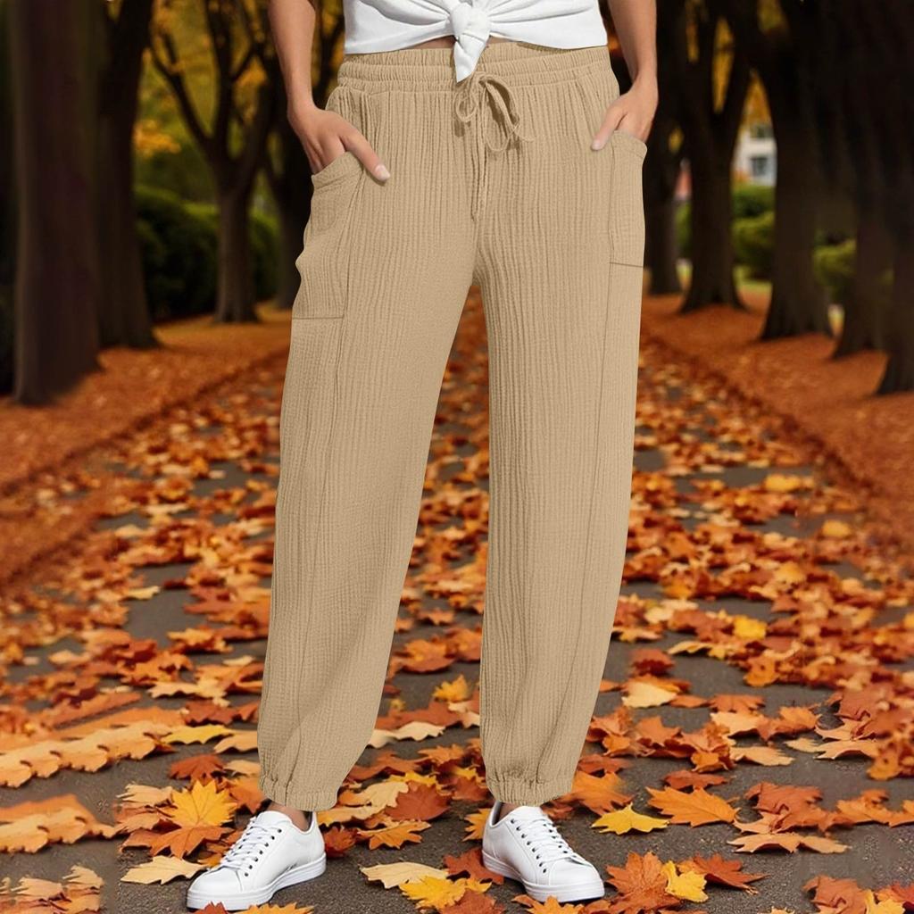 Women's Pants Fashion Casual Pants Solid Color Drawstring High Waist Pants With Pockets