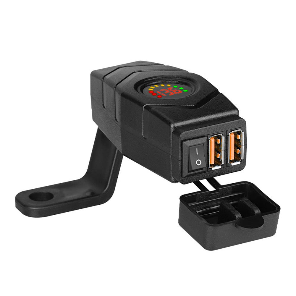 36W Motorcycle Dual USB Charger Handlebar QC3.0 Fast Charging Waterproof 12V Phone Socket Adapter With Voltmeter Display Accessories