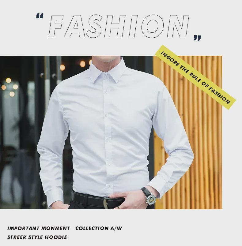 Men's White Slim-Fit Long-Sleeve Business Shirt (Plus Size & Unisex)