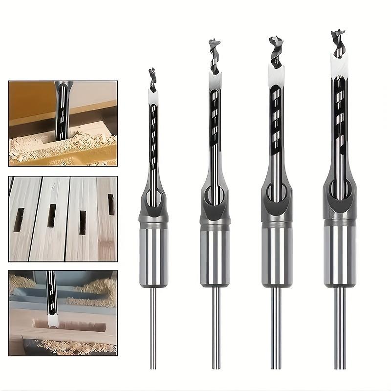 4pcs Square Hole Drill Chisel Extension Saw Woodworking Tools Carving Square&Rectangular Grooves for Woodworking Production