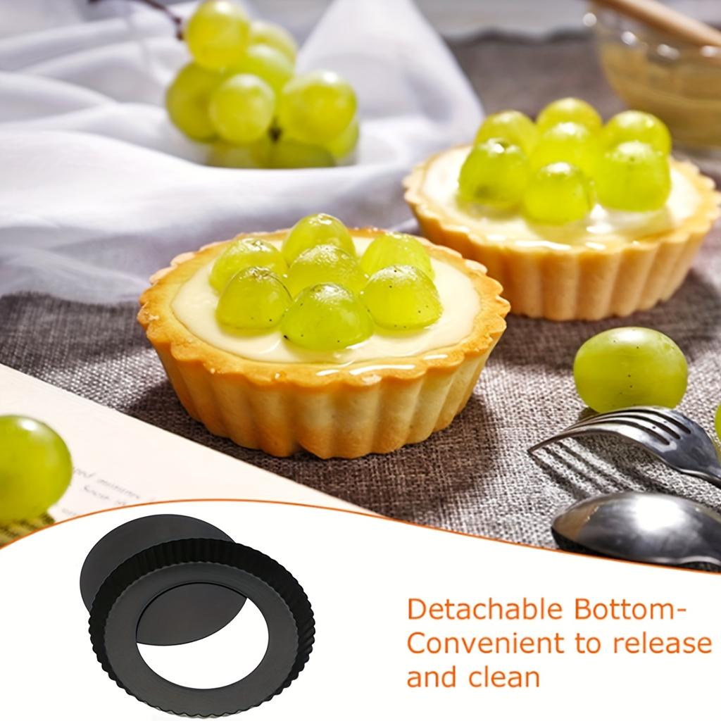 6 stk Non-Stick Tart Quiche Flan Pan Former 10cm Pai Pizza Kakeform Avtakbar Bunn Kakeform Rund Karbonstål Bakeform
