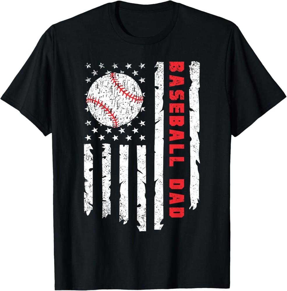 Baseball DAD USA American Flag Fathers Day 4th of July T-Shirt