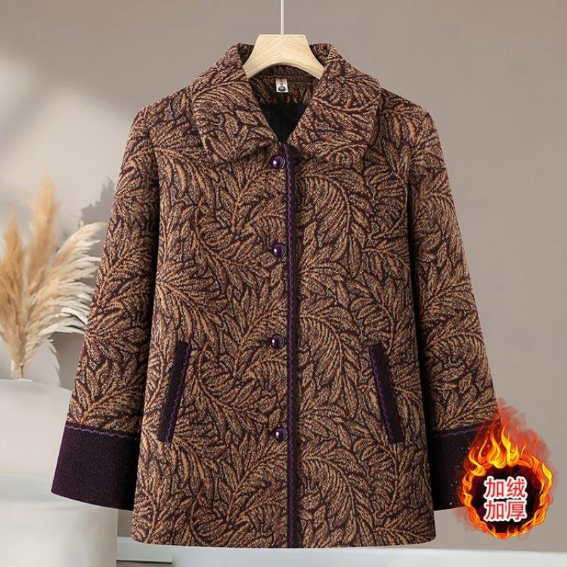 

Пальто для женщин среднего и пожилого возраста, осеннее, маминого большого размера, бархатное, утолщенное, для пожилых дам и бабушек, зимняя шерстяная одежда 5XL [Recommended 150-80 kg]