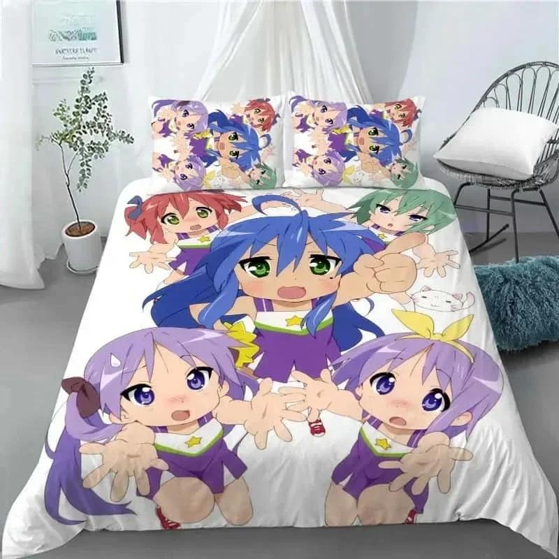New Lucky Star 3D Print Anime Girl 3 PCS Duvet Cover Set Fashion Bedding Sets Comforter Duvet Cover Pillowcase Home Textiles