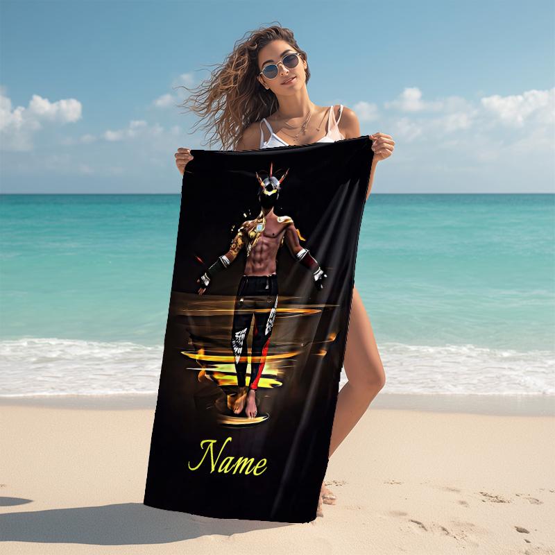 Personalized Cyberpunk Soldier Portrait Beach Towel Microfiber Beach Towel Thin Absorbent for Beach Swimming Yoga Bath Sports. 0910432