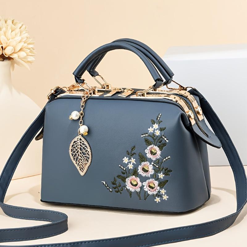 Small Elegant Floral Handbag Fashion Elegant Floral Embroidered Handbag For Women Shoulder Crossbody Bag Polyester Lined With Zipper Closure