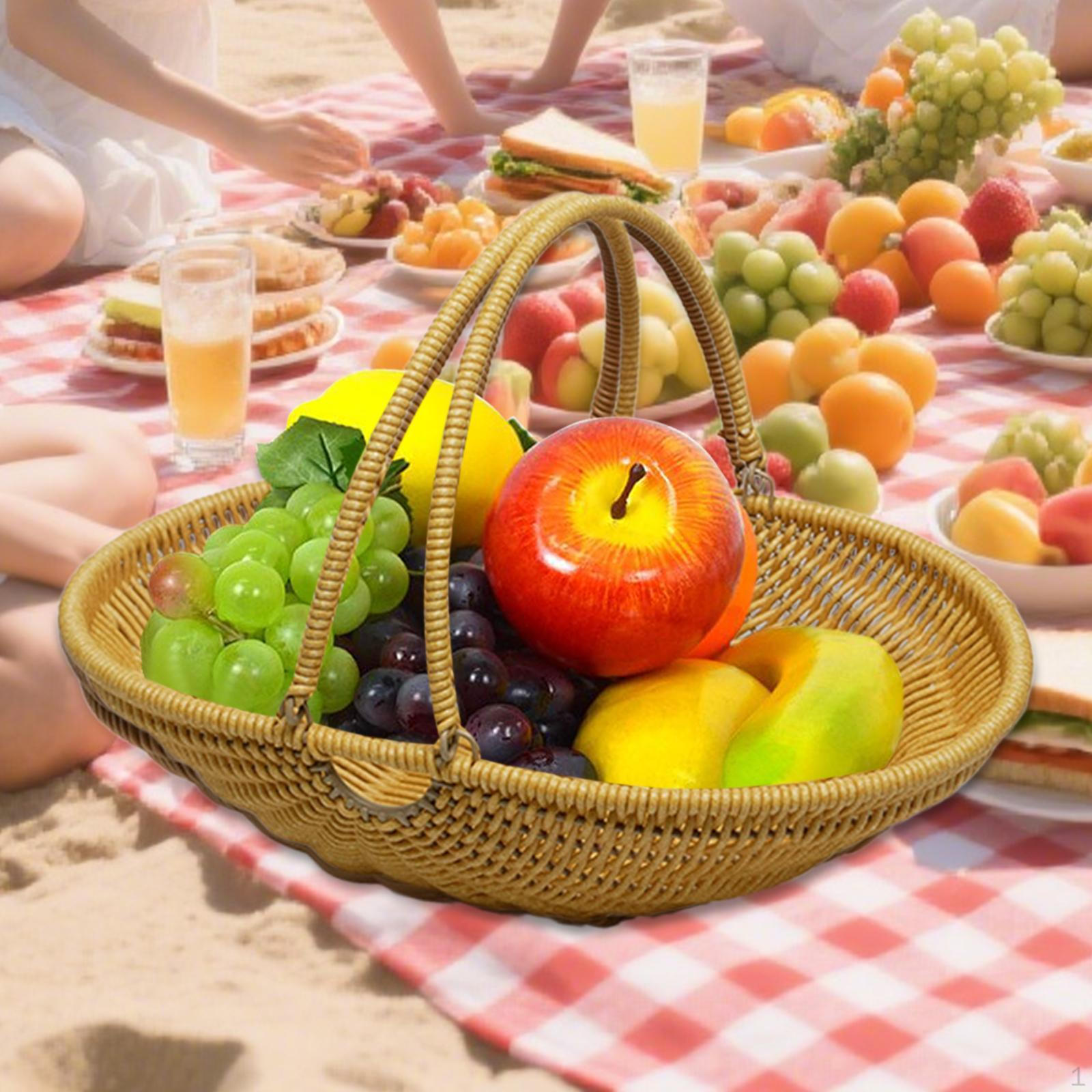 

Imitation Rattan Kitchen Tote Bread Basket Iron Wire Frame Sturdy for Farmhouse Decor with Foldable