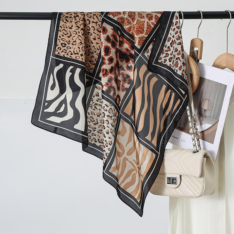 

70Cm Leopard Print Square Scarf Women S Imitation Silk Scarf Casual Versatile Decoration Small Neck Scarf Hijab