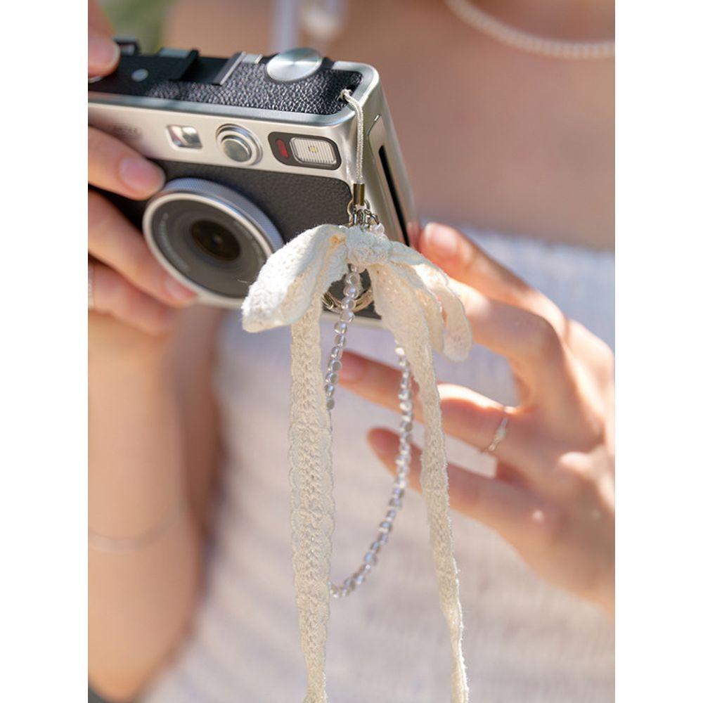 RE_L Bead ribbon key-ring (natural)