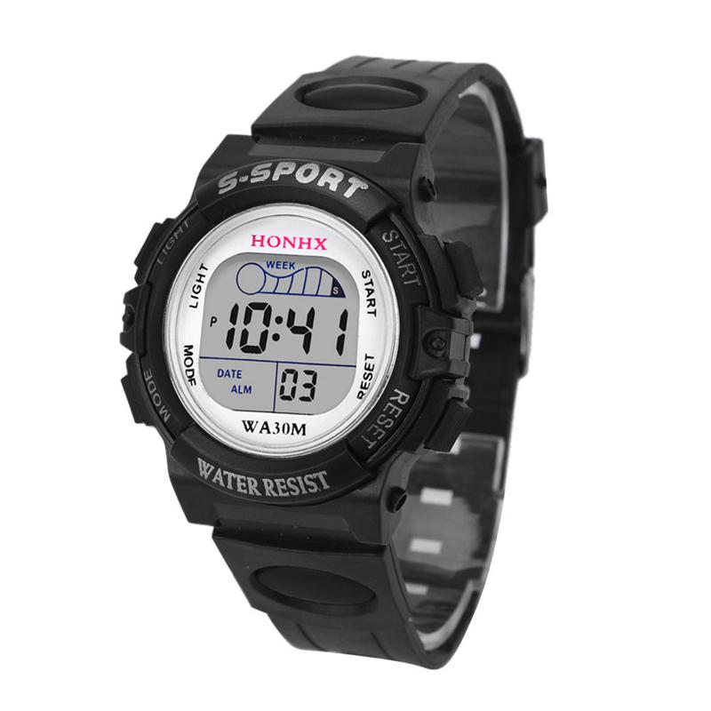 Montre numérique à LED pour homme, multifonction, bracelet en silicone, montre de sport pour étudiant noire