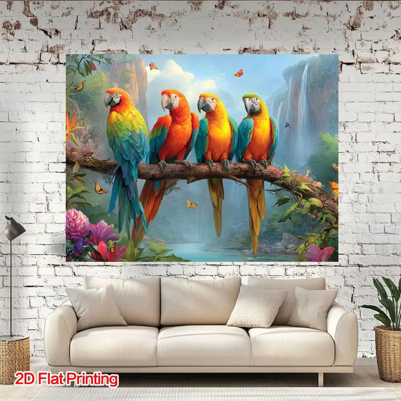 

2D Tropical Parrot Backdrop, Macaw Jungle Waterfall Photo Booth 47.2x31.5inch/120*80cm