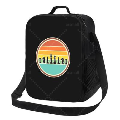 Colorful Chess Lunch Bag with Adjustable Shoulder Strap Reusable Thermal Bento Tote for Work Picnic Beach