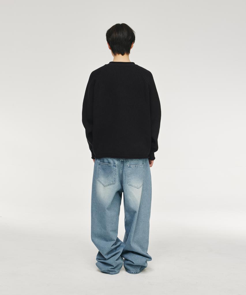 SIGNATURE Raglan Rolling Crewneck Knit [Black]