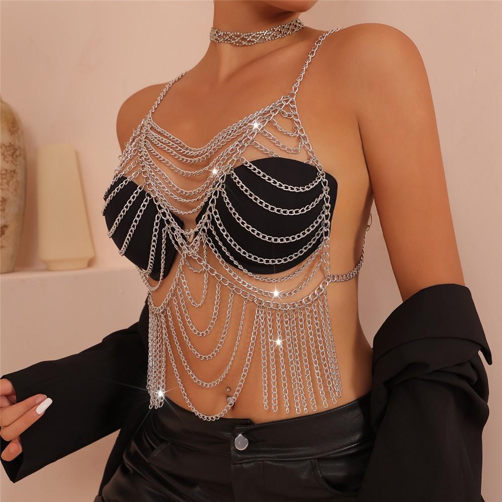 

L6785 European And American Vest Handmade Chain Multi-Layer Alloy Pendant Top Small Vest Body Chain Chest Chain серебряный