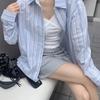 Ladies' Striped Shirt Women's Turn Down Collar Long Sleeved Blouse Summer New Version Korean Style Loose Versatile Casual Top