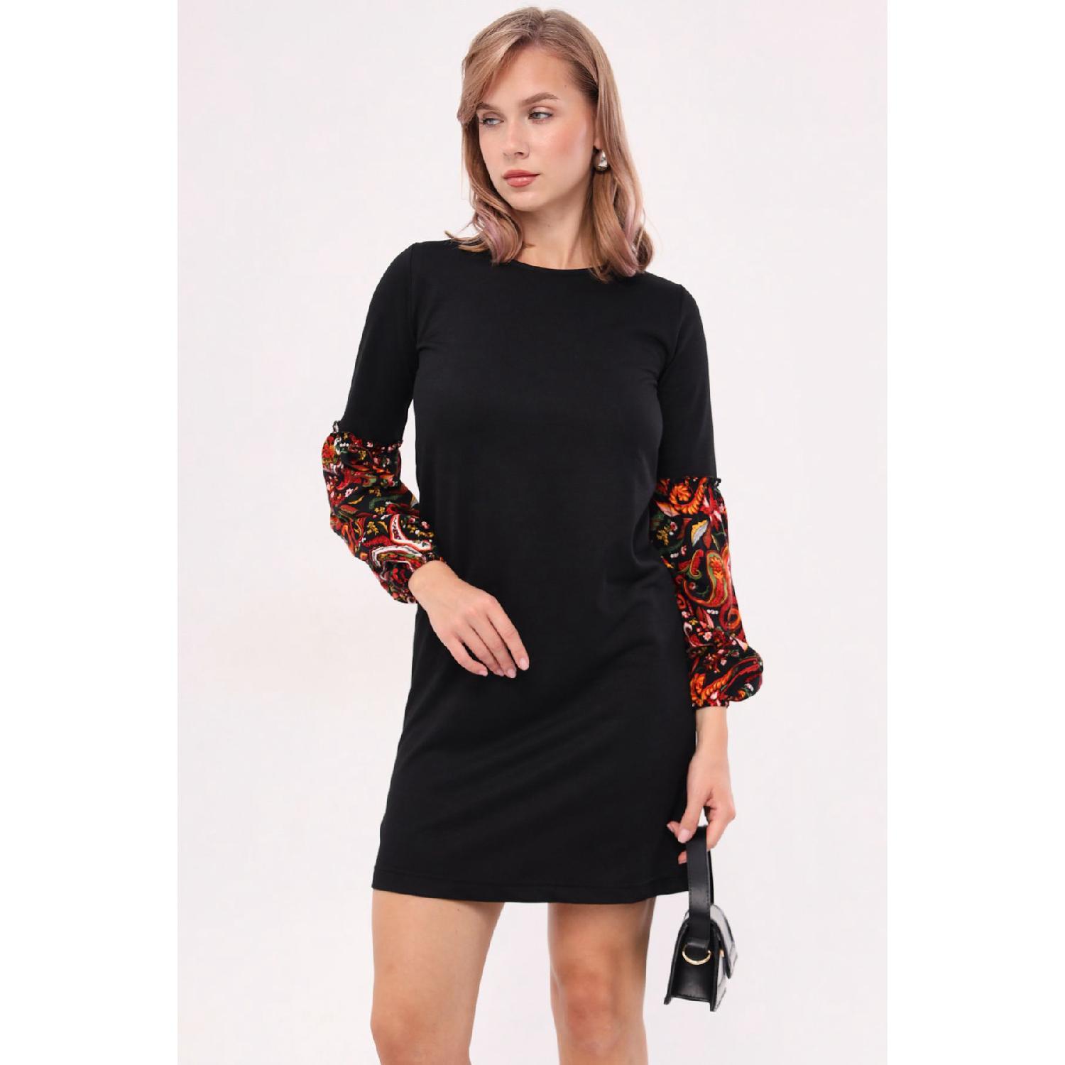 

Женское черное платье с цветным воздушным шаром и рукавами Arm-19k001215 M чёрный