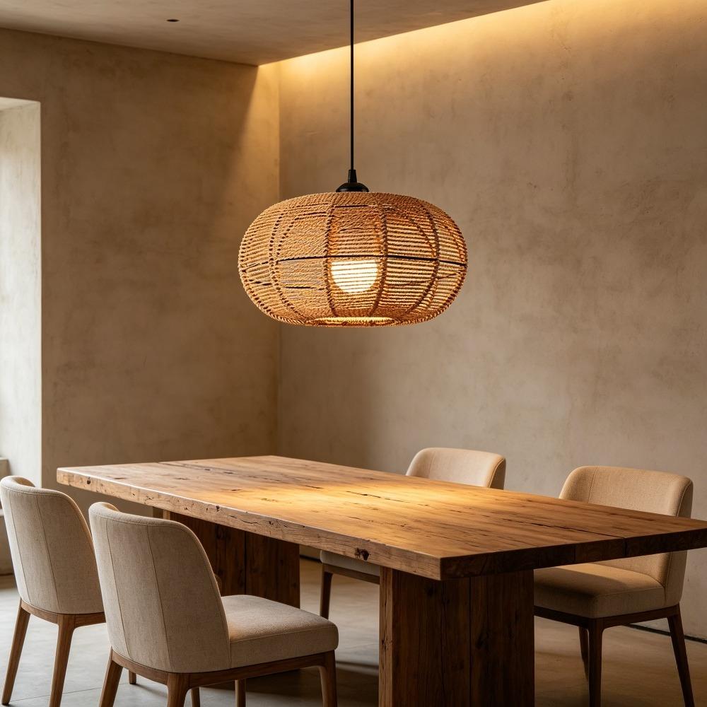 Wicker Lamp Shade Rattan Ceiling Light Chandelier Light Fixtures for Teahouses Homestays Decorative Retro Pendant Light E27 Lamp