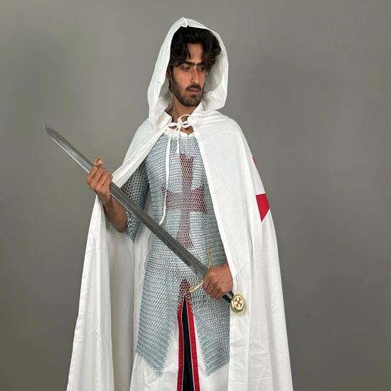 White Templar Cloak Holy Cross  Crusader Cloak Upper Inner with Chainmail Medieval Knight Armor Cloak LARP Cosplay Costume