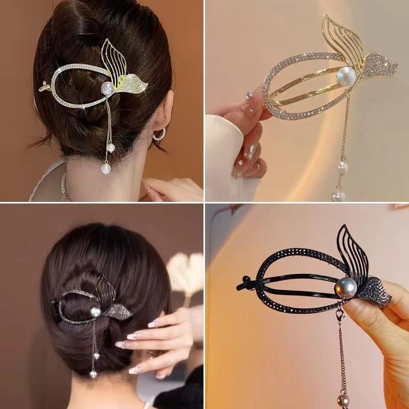 Large Fish Tail Tassel Twist Clip Horizontal Hairpin One-word Clip Fixer Back Of Head Hair Styling Tool