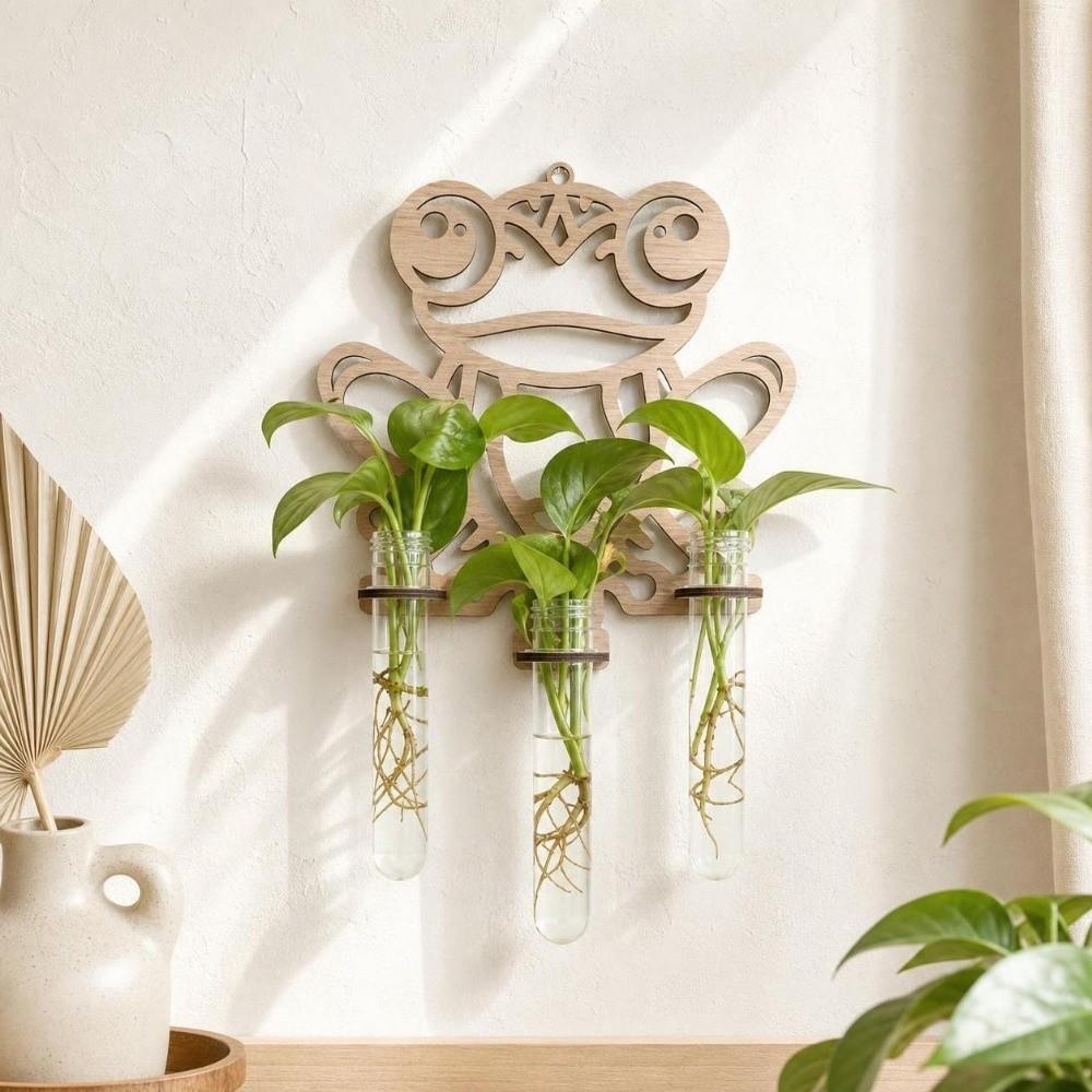 Vase Wall Mounted Planter Wooden Flower Pot Water Plant Tube Stand Planter Holder Living Room