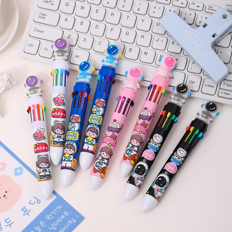 36pcs 0.7mm Cartoon Astronaut Ten-color Ballpoint Pen Boy Pressing Hand Tent Pen Multicolor Gift Pen Creative Stationery Back To School Season
