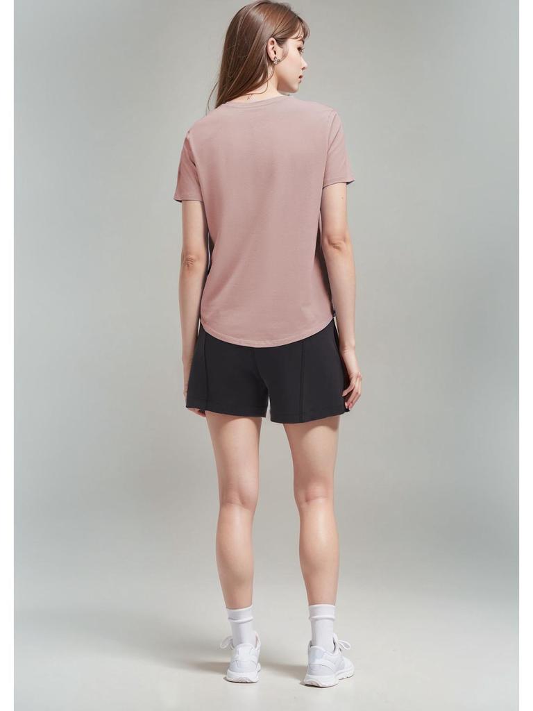 Women's Short Sleeve Round Neck Cotton-Spandex Yoga T-Shirt - Soft, Comfortable, Solid Color for Fitness & Casual Wear.
