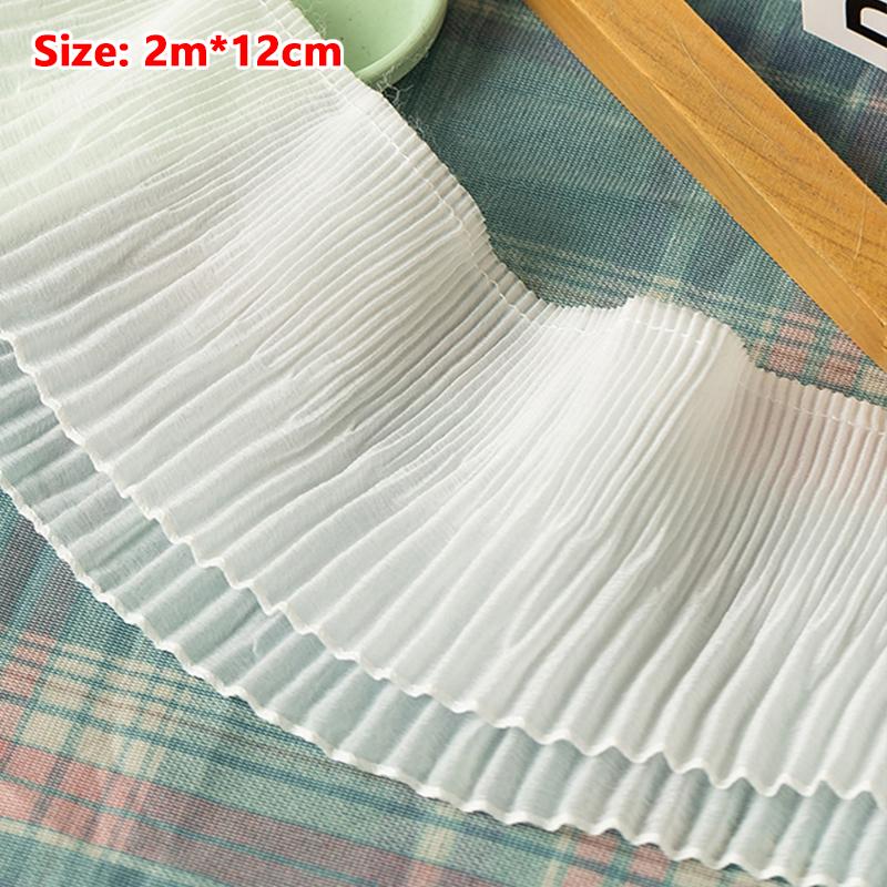2M Chiffon Plissee Spitze Fransen 9/10/12CM Bandbesatz Zum Nähen Handarbeit Zubehör Röcke Kleidung DIY Basteln
