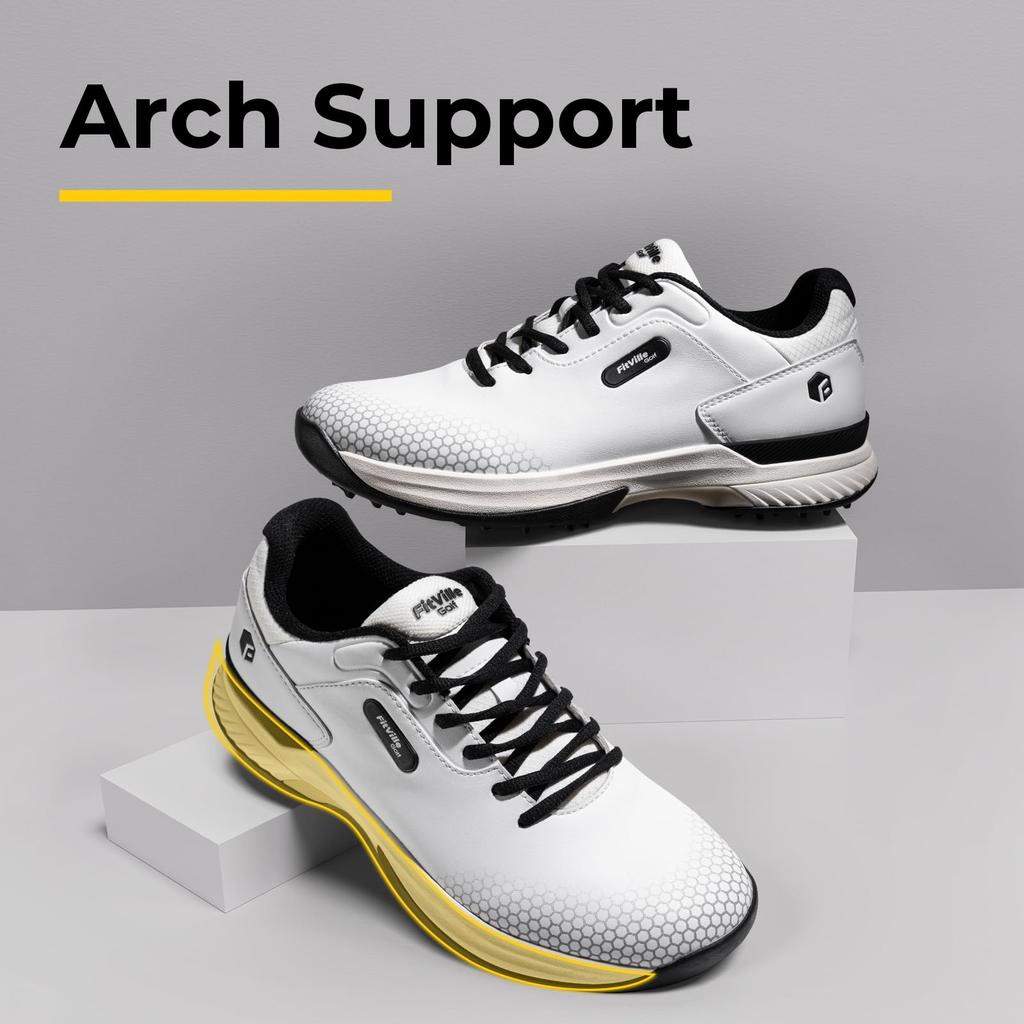 FitVille Men's Wide Golf Shoes, Sizes 2E and 4E, Lightweight Golf Sneakers with Spikes