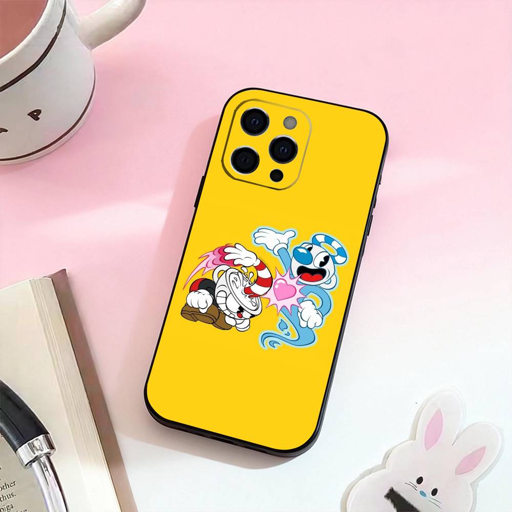 Cute CupHead And MugMan Phone Case For iPhone 17,16,15,14,13,12,11 Plus,Pro,Max,XS Silicone Soft Cover