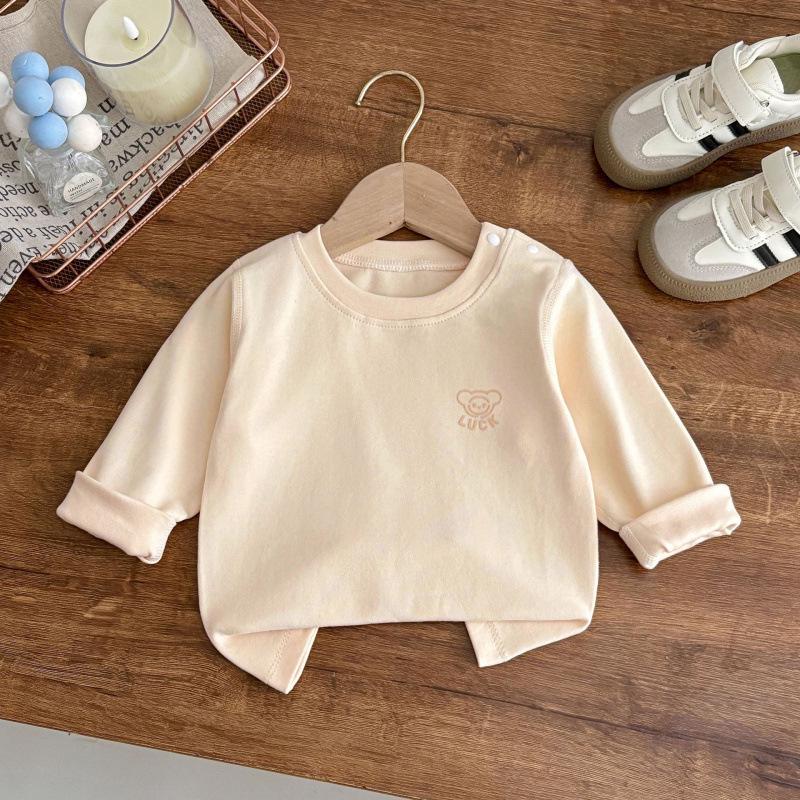 Velvet Cotton Shoulder Button Top for Kids – Baby & Toddler Pajamas – Round Neck, Soft Base Layer for Boys & Girls (Spring/Autumn)
