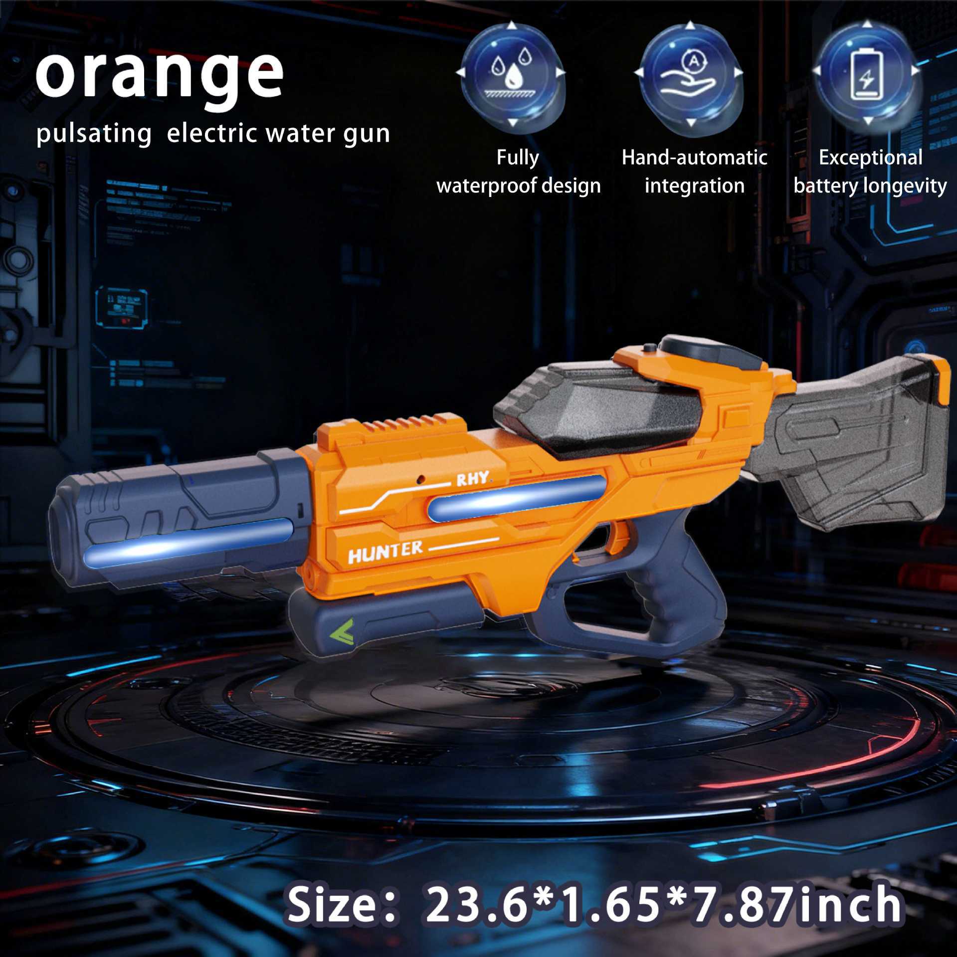 

23.6in Electric Water Gun Toy High-Pressure Powerful Hand-Automatic Water Pistol Spray Blaster Beach Swimming Toys for Adult помаранчевий
