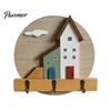 Wall Mounted Key Holder Nordic Wooden Cottage Holder, House Shaped Storage Rack with 3 Decorative Hooks for Metal Hook, Sturdy Organizer Entryway
