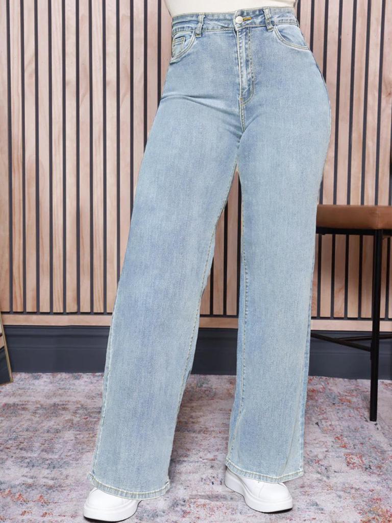 Plus Size European & American Denim Wide-Leg Pants