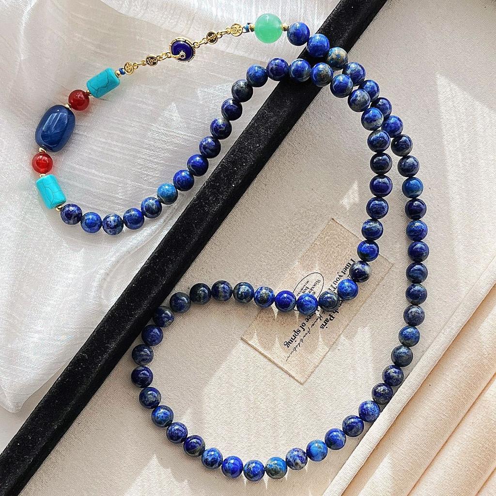 Collana Catena Maglione Lapis Lazuli Naturale di Alta Qualità Catena per Clavicola