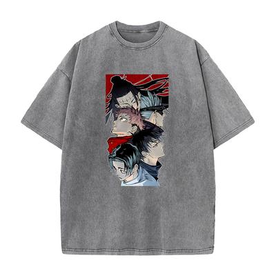 Anime Jujutsu Kaisen Itadori Yuji Fushiguro Megumi Nadruk T-shirt Męski Casualowe T-shirty Vintage Prany T-shirt Harajuku Bawełniany T-shirt