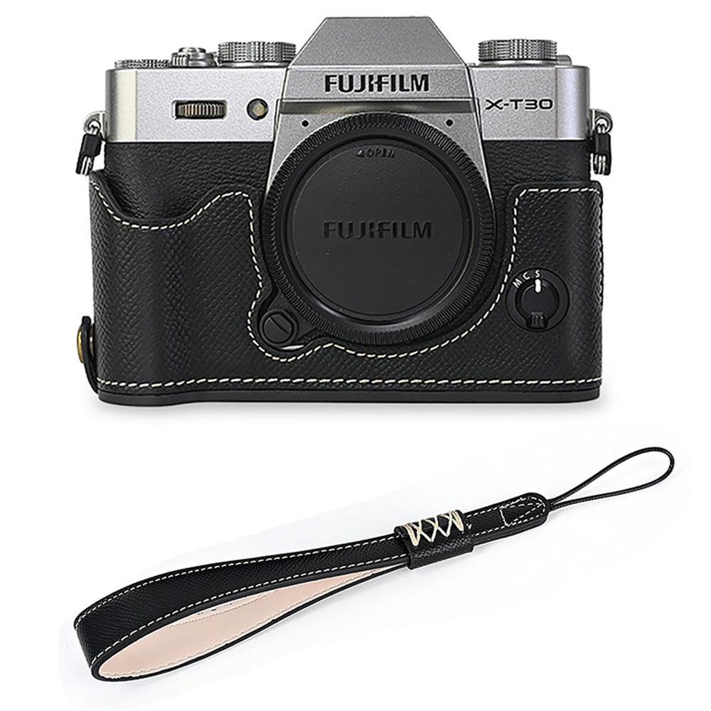 Pokrowiec na połowę korpusu aparatu ze skóry PU z nadrukiem palmy dla Fujifilm XT30 Fuji X-T30 XT30II XT20 XT10, dolna pokrywa z otwarciem na baterię