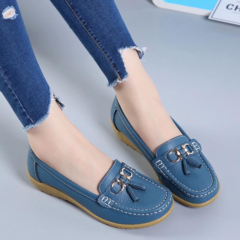 Large Size 44 Leather Single Shoes Flat Heel Soft Sole Doudou Shoes Hot-selling One-pedal Women's Shoes Cowhide Mother Shoes