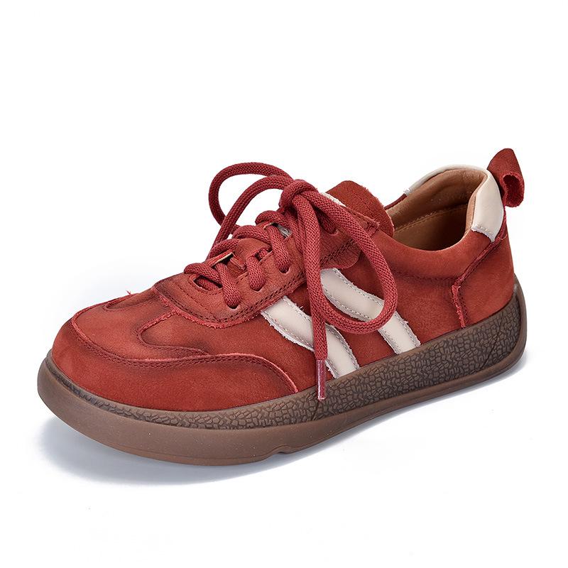 2025 Women's Genuine Leather Sporty Flats: Versatile Low-Top Trainers for Casual, Four-Season Wear