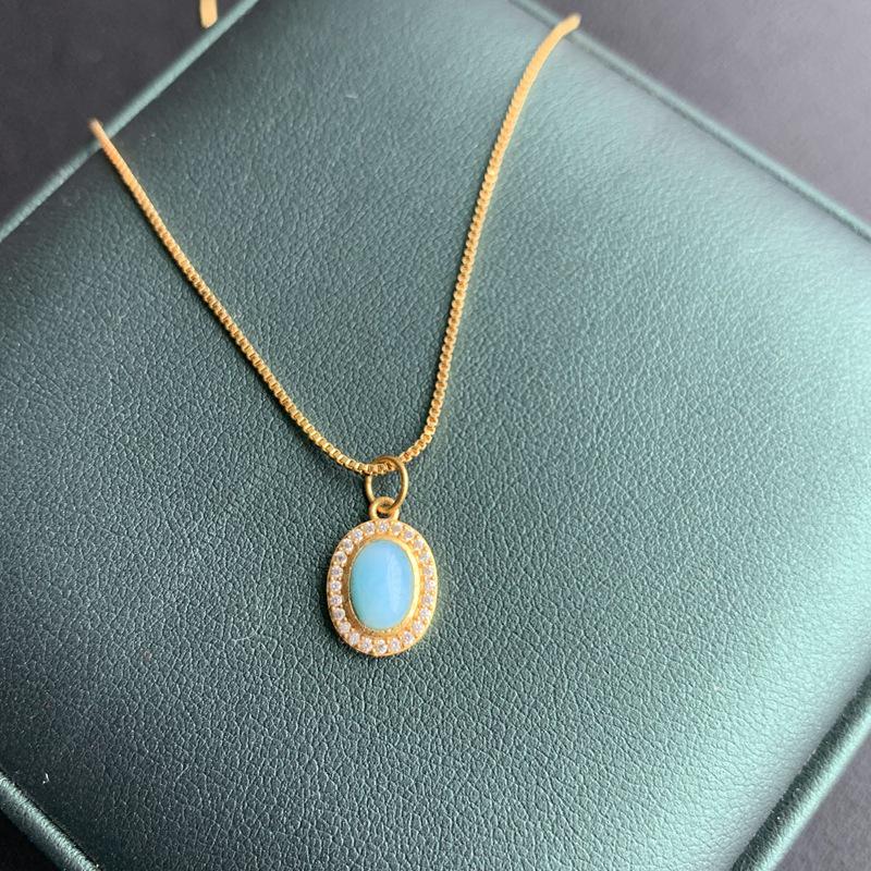 Sterling Silver Gold Plated Filigree Sea Wave Stone Necklace Pendant: Elegant and Luxurious. D6