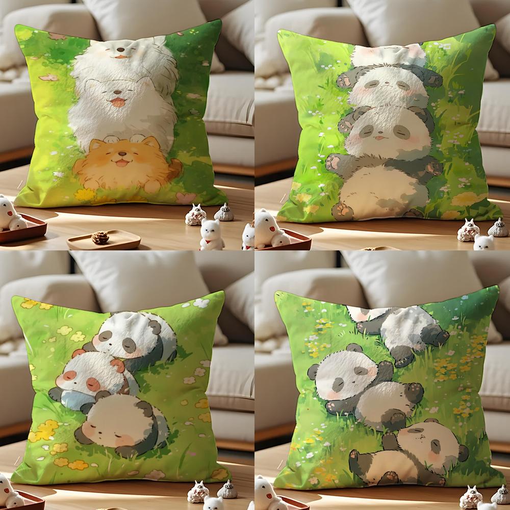 Cartoon Drawing Animal Cushion Cover Anti-dustmite Pillowcase Invisible Zipper Silky Short Plush Sofa Cushion Cover