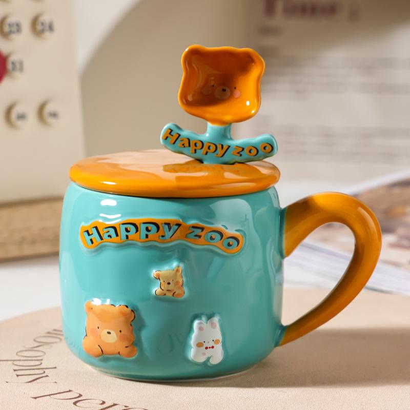 Creative High Value Ceramic Cup with Lid for Home Cute Couple Water Cup Gift Box High End Souvenir Gift Mug