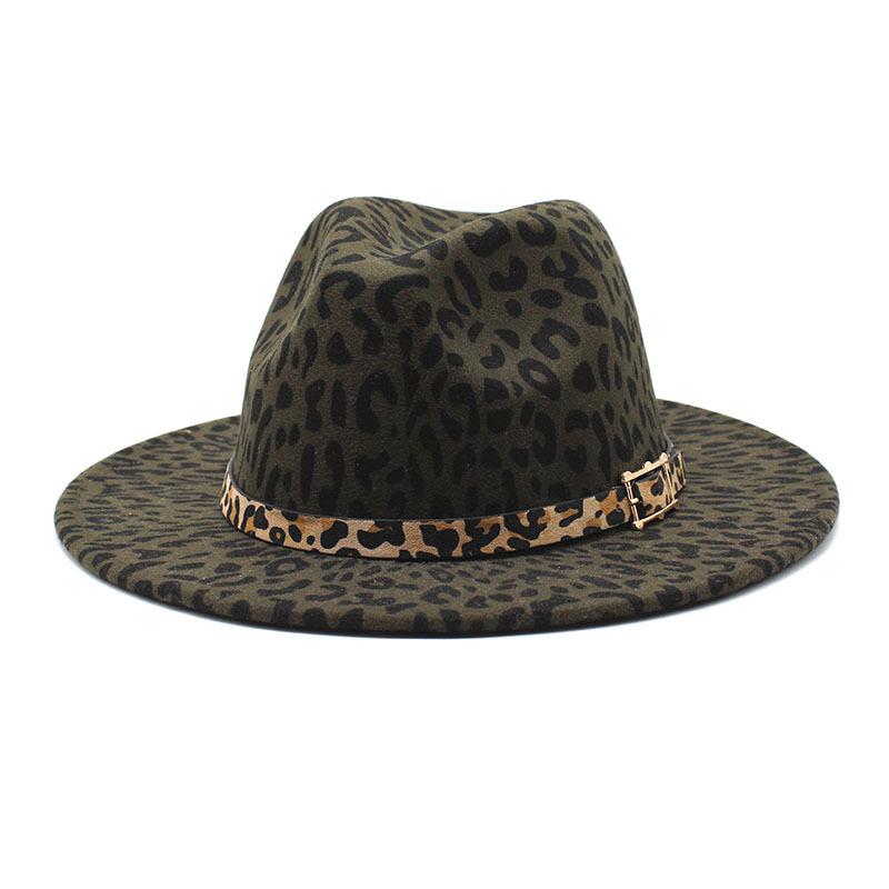 Jazz Hat, British Retro Top Hat, Leopard Print Dot, Women'S Woolen Hat, Leopard Print Belt.