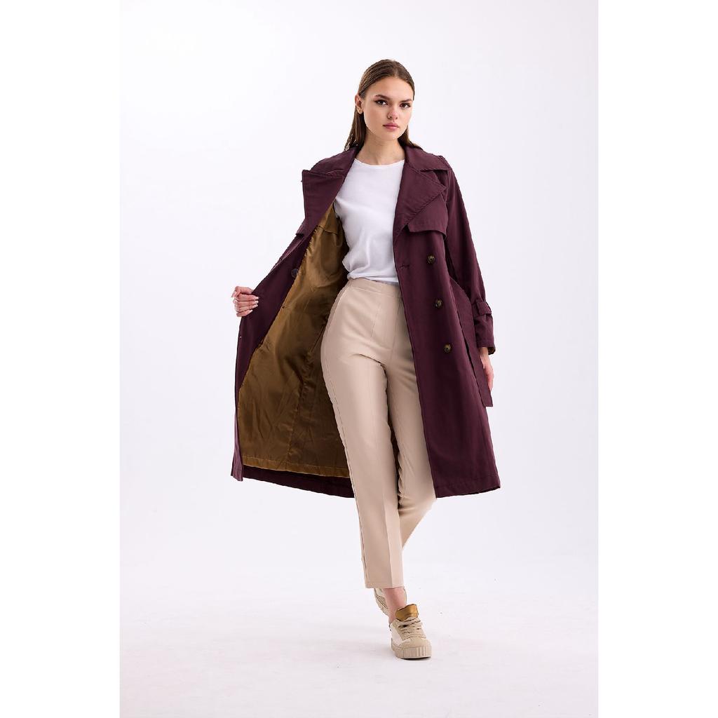 Gabardina 100% bumbac lungă (110cm) Trench pentru damă, căptușit cu curea 1111