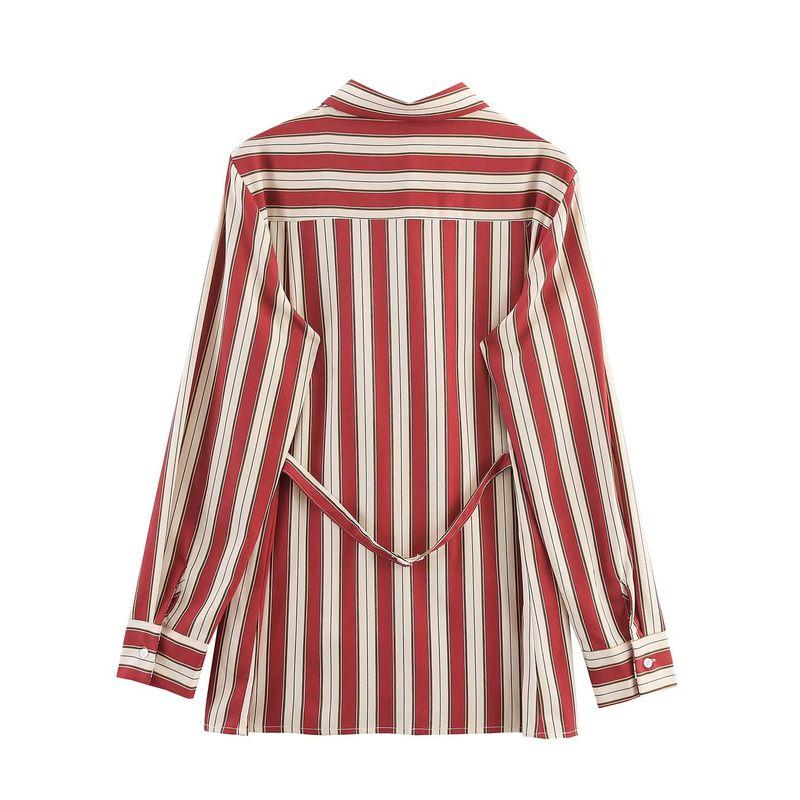 Za Autumn New Arrivals Women's Clothing Zr European and American Style Fashionable Versatile Casual Daily Striped Waist-Tightening Long-Sleeve Shirt