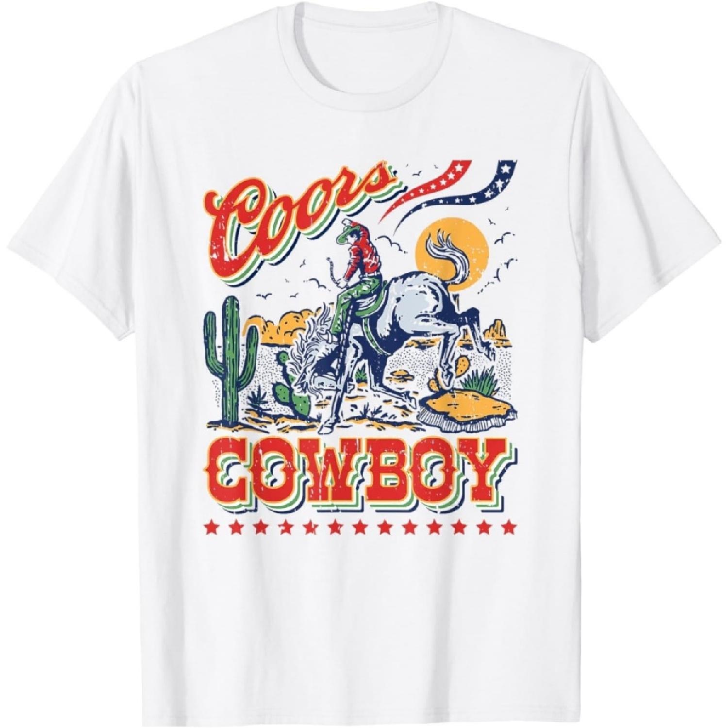 Pertmunsv Vintage Cowhide Riding Coors Cowboys Western Country T-Shirt S