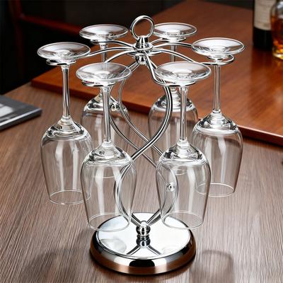 Metal Wine Glass Holder Freestanding Rack for 6 Glasses Compact Goblet Organizer for Kitchen Countertop And Bar