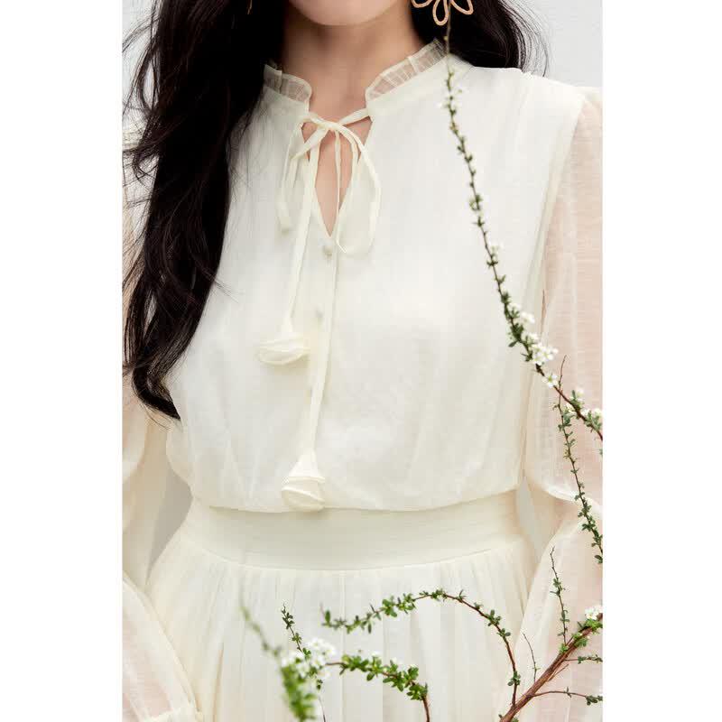 Elegant Ruffle Neck A-line Short Dress