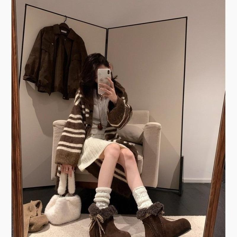 Thick-soled Height-increasing Snow Boots for Women, New Retro Fleece Warm Cotton Shoes