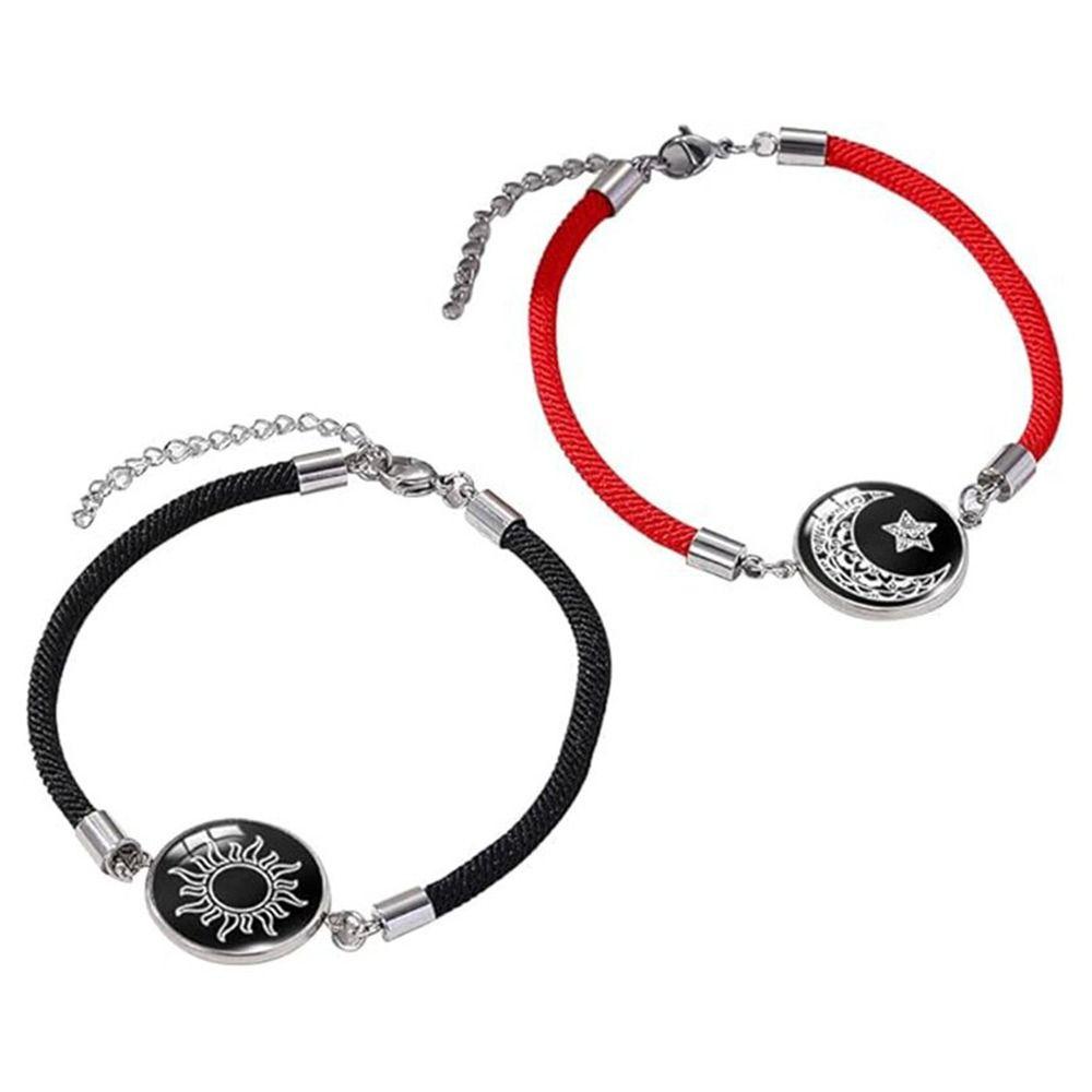 1 Paar verstellbares geflochtenes Armband Sonne Mond Muster Seilarmband Partner Schmuck Geschenk