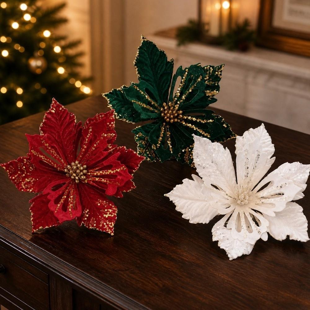 DIY Decoration Fake Flower Fabric Plastic Xmas Tree Decorations  Christmas Gift